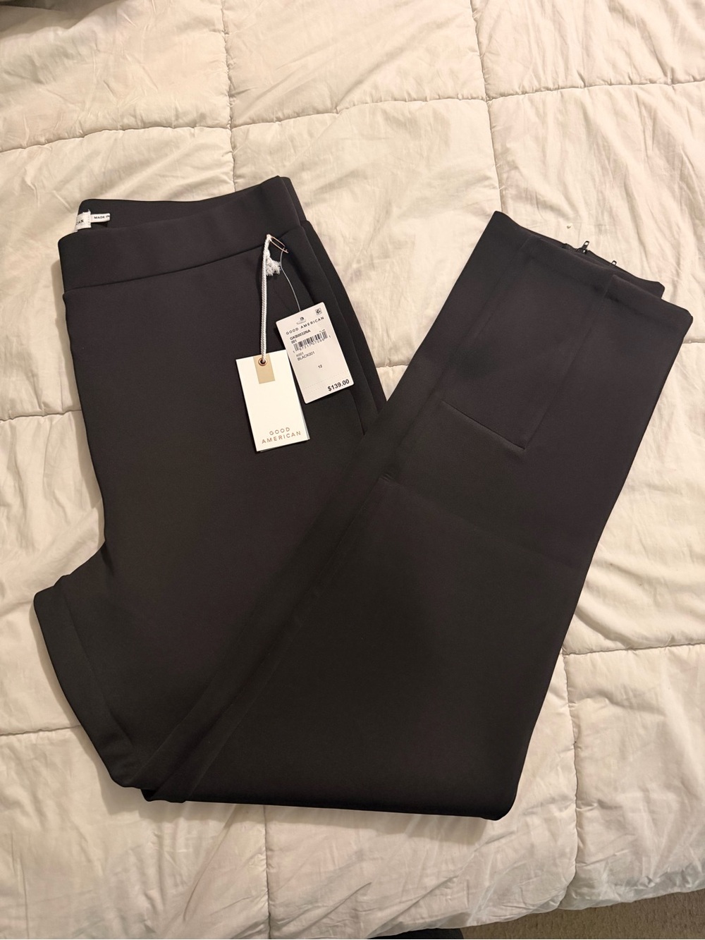 Good American Black Stretch Work Pants with Ankle Zipper
